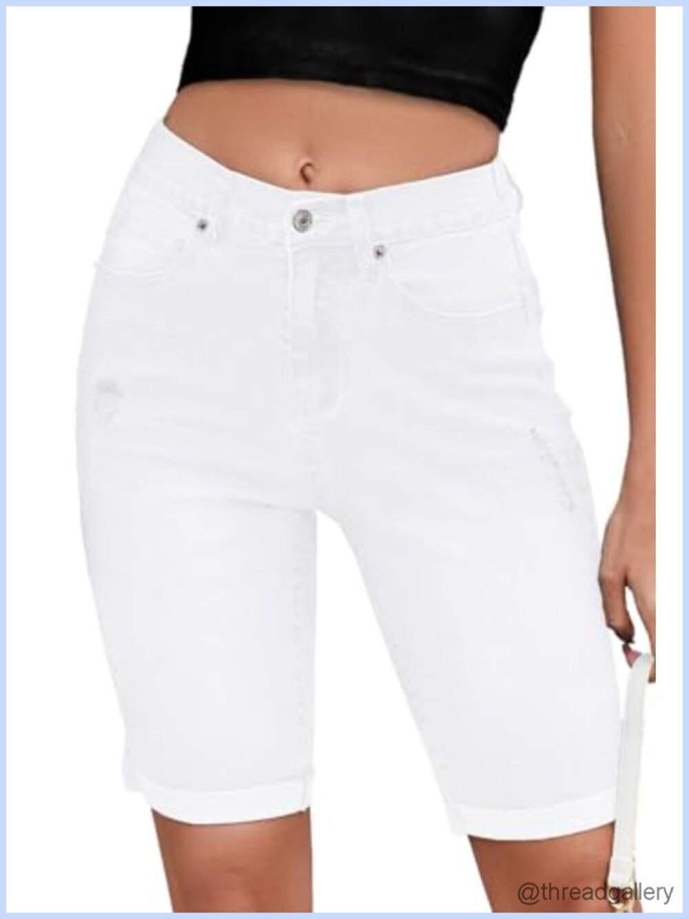 Women's High Waisted Bermuda Denim Shorts Folded Hem Stretchy Jean Shorts